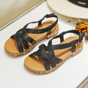 Genuine Leather Sandals Womens Summer New Korean Style Flat Bottom Anti-Slip Soft Bottom Fairy Wind One-Strap Beach Shoes