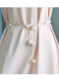 Korean pop Pearl Chain womens slim waist belt Student fashion skirt temperament pearl decorated belt