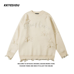 Kkyesiou Áo Dệt Kim Phong Cách Học Đường Thêu Rách Cổ Điển Kiểu Mỹ Áo Len Rộng Rãi Cặp Đôi Vintage Nam Nữ