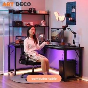 L Shape Gaming Table Meja Gaming Computer/PC/Study Thicker & Stable Table Meja Komputer Home Office Table CPU Stand Study Table with shelf