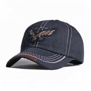 ABLECAP Cotton Baseball Cap Vintage Eagle Embroidery Adjustable Metal Buckle Hat Leather Brim Trim Casual Outdoor Sun Hat