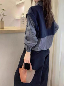 Early Autumn Fashionable Stripe Set Slimming Long Sleeve Shirt Versatile Two-Piece Outfit Casual High Waist Pants Comfortable Fit