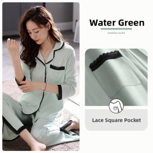 JIALEFEN | Ladies Light Rayon Blend Long Sleeve Loungewear Set