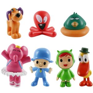 Bandai | 7Pcs/Set Pocoyo Animal Toy Bird Duck Elephant Doll Model Scene Ornaments Anime Cartoon Cute Pvc Figures Toys