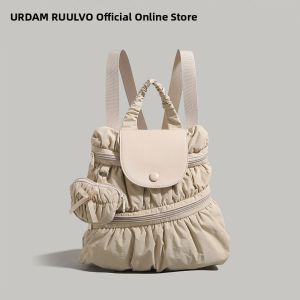 URCDN RDALVO | White Pleated Cloud School Fashion Nylon Canvas Backpack