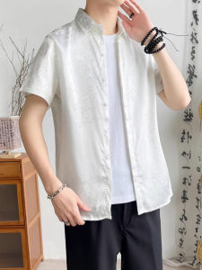 Chinese Style Print Short Sleeve Shirts & Men's Summer Ice Silk Half Sleeve Coats
