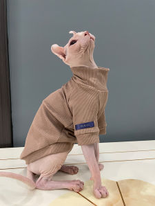 Pure Cotton Elastic T-Shirt Fleece Lined Hairless Cat Clothes for Autumn Winter Sphynx Devon Rex Kittens Pet Supplies