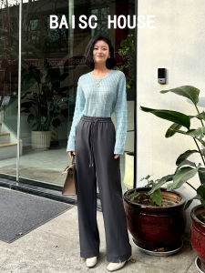 High Waist Casual Pants Basic House Pure Color Versatile Slimming Drapey Suit Long Pants Simple Style Commute Straight Leg Pants