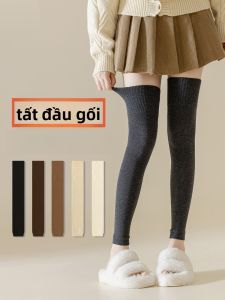 JINGCHI | Tất ống dài lót lông cừu dày dặn giữ ấm cho nữ mùa đông đen dài đến đầu gối Tất bảo vệ đầu gối