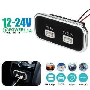Sạc Xe Hơi 2 Cổng USB Ổ Cắm 24V 12V PD Type-C 2.1A 1A Cho Xe Máy Tự Động Xe Tải ATV Thuyền RV Bus Bộ Chuyển Đổi Nguồn Điện Ổ Cắm