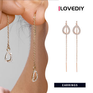 ต่างหูพลอยเทียมอัลลอยต่างหู แบบสายหูยาว พู่หยดน้ำแบบเรียบง่าย รูปหยดน้ำแบบแข็งที่เรียบง่าย