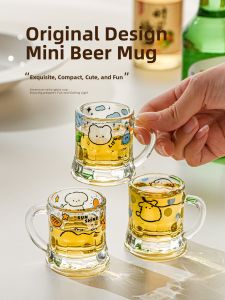 Cute Cartoon Mini Glass Cup Home High Aesthetic Value White Whiskey Cup Clear Liquor Cup Single Bite Cup Small Glass Cup