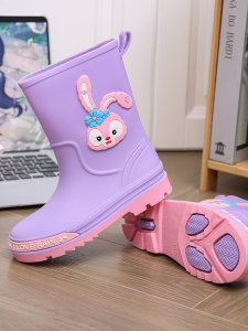 Adorable Childrens Rain Boots Anti-Slip Mid-Calf Baby Girl Shoes Pink Four Seasons Universal Student Rain Boots Cartoon Design
