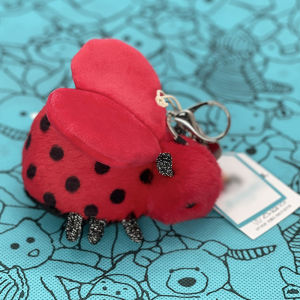 JC Red Ladybug Bag Charm Insect Keychain Pendant Includes a 20 cm x 27 cm Green Dust Bag  With Tags Gift Tag Charm