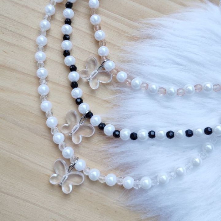 Clear Butterfly Cream Black White Beads Choker Necklace Handmade Lazada PH