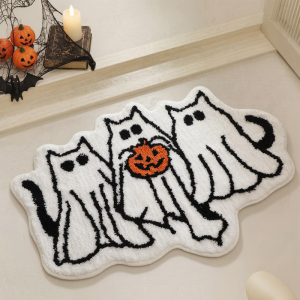 VIKAMA Ins Halloween Ghost Cat Pumpkin Mat Non Slip Absorbent Carpet Bedroom Living Room Holiday Home Decor