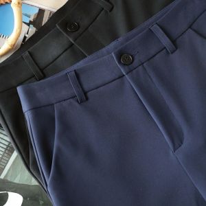 Womens Pants Suit Pants Womens Navy Blue Business Wear Silm Slim Looking High Waist Straight-leg Cropped Pants Business Workwear