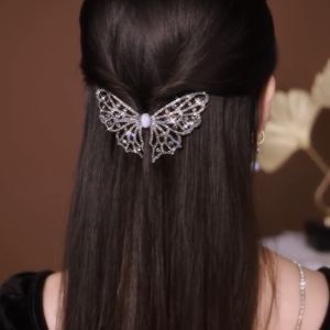 Elegant Butterfly Hair Accessory & Cats Eye Stone: Small Size Luxury Back of Head Hairpin