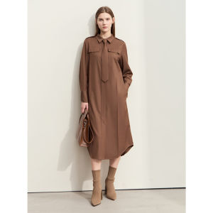 AMII | Military Utility Style Detachable Collar Belted Shirt Dress