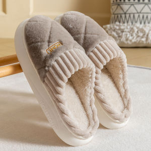 MONLEYTA | Couples Cotton Slippers Indoor Home Thick Bottom Warm Fleece Winter New Style Womens Mens Slip-On Shoes Comfortable EVA Sole