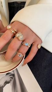 Vintage Punk Style 9Pcs/Set with Imitation Ruby Cat Eye Adjustable Rings Womens Fashion Jewelry