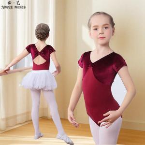 New Childrens Gold Velvet Dance Suit Short Sleeve Gymnastics Ballet Shape Training Clothes for Girls Ballet Uniforms