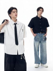 Áo Sơ Mi Cotton Form Rộng Tay Ngắn Màu Trắng
