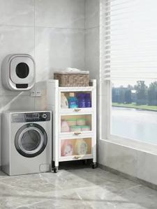 Toilet Cabinet Shelf Toilet Floor Trolley Waterproof Toilet Slim Cabinet Gap Bathroom Cabinet Storage Rack Trolley Flip Cabinet Door Storage Organizer