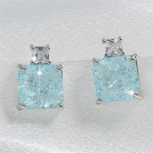 ZAKOL Fashion Light Blue Square Cubic Zirconia Stud Earrings for Women Exquisite Small Earring Birthday Gift Jewelry