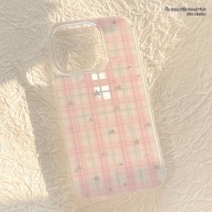 Ốp Điện Thoại Chống Sốc Họa Tiết Lưới Hồng Xanh Hàn Quốc Dành Cho iPhone 16/15/14/13/12 Mini 11 Pro Max XS XR X 7 8 Plus