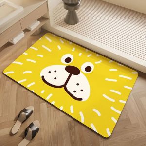 Korean-Style Cream-Colored Rugs: Cute Bear-Printed Absorbent Bathroom Non-Slip Mats and Entryway Rugs for Home Decor