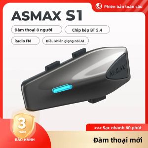 ASMAX S1 Bluetooth Intercom Tai Nghe Mũ Bảo Hiểm Xe Máy Không Dây 8 Rider Intercomunicador Moto Interphone Với Tính Năng Điều Khiển Bằng Giọng Nói Và Tính Năng Chống Nước
