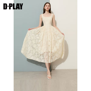 D-PLAY | Elegant White Lace Square Neckline Dress French Style