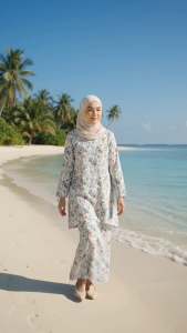 Modern Floral Baju Kurung Zip Front Maternity Friendly Comfortable Front Split Fabric Suitable for OOTD