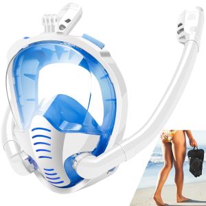 JoyMaySun | Double Tubes Full Face Snorkel Mask New Breathing Mode 180° Panoramic Anti-Fog Diving Mask Dry Top System for Adults Teenagers