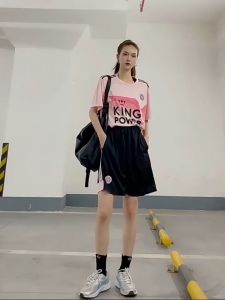 ชุดฟุตบอลกีฬาชุดลำลองชุดทีมแข่งสีชมพู BF Hip Hop เทรนเนอร์หลวม ๆ สำหรับผู้หญิง