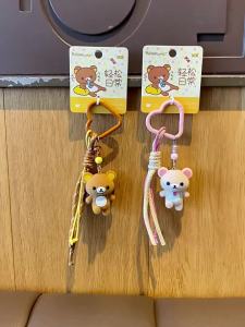 Takara Tomy | Anime Rilakkumass Flocked Doll Keychain Kawaii Bag Charm Backpack Decor Keying Ornament Birthday Holiday Accessories Gifts