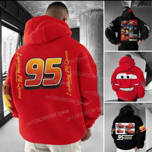 Oversized Lightning McQueen Cars Red Hoodie Loose Kangaroo Pocket Hip Hop StreetWear Childrens Graphic Hoodie Adult Sportswear