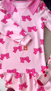 【พร้อมส่งsize100-140】「สินค้าลิขสิทธิ์แท้」IRIS KIDS 25 autumn Bebe series IKD33032 Bow pink dress เสื้อผ้าสไตส์เกาหลี ผ้านุ่มใส่สบาย ชุดเดรส