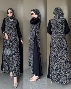DRESS HIJAB SET//GAMIS RAYON TWILL KOMBINASI//DRESS PANJANG TERBARU