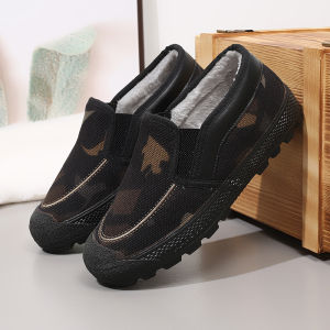 Thickened High-Top Canvas Slip-On Boots with Fleece for Outdoor Wear Resistance Warmth And Style Casual round Toe Rubber Sole