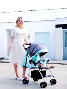 Baby stroller lightweight reclining four-wheel stroller one-click folding