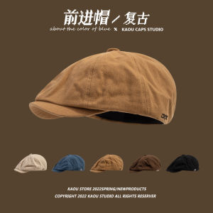Mens Retro Japanese Style Short Brim Cap Duckbill Cap Trendy People Can Wear It on Both Sides Khaki Newsboy Hat Beret