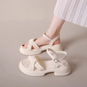 Fashion Casual Sandals Womens 2024 Summer Outwear Thick Sole Buckle Easiest for Match Roman Shoes Plus Size Womens Shoes 41-43