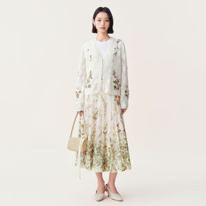 V·grass/V-GRASS | Áo Cardigan Len Thêu 3D Mới Thu