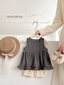 Bộ Quần Capri và Áo Tank Top Không Tay In Hoa Mỏng Rộng Cho Bé Gái
