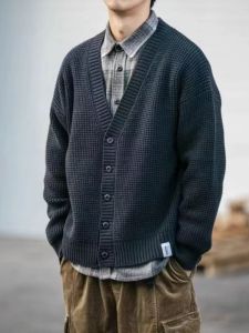 Retro Japanese Style V-Neck Knitted Open Cardigan Mens Loose plus Size Casual Outerwear Spring Autumn Fat Trendy Sweater