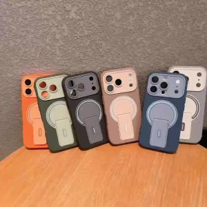 Luxury For Magsafe Magnetic Invisible Bracket Matte Phone Case For IPhone17 16 15 14 Plus 11 12 13 Pro Max Lens Protective Cover