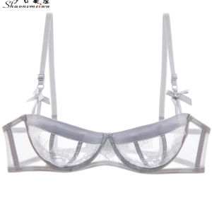 บราเสื้อผ้าลูกไม้โปร่งใสบางเฉียบสําหรับผู้หญิงด้วยลายพืชผ้าตาข่ายสไตล์ V เซ็กซี่พร้อมสายสะพายไหล่คู่คงที่