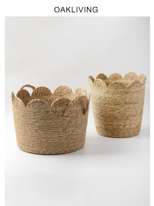 Oakliving Wicker Plant Pot Storage Basket Picnic Cosmetic Dirty Clothes Miscellaneous Items Storage Basket Home Organization